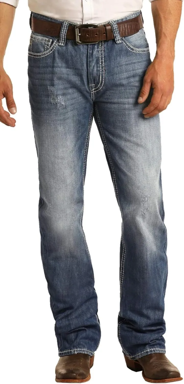Rock & Roll Denim Double Barrel Straight Leg Relaxed Fit Large V Medium Vintage Wash Jeans
