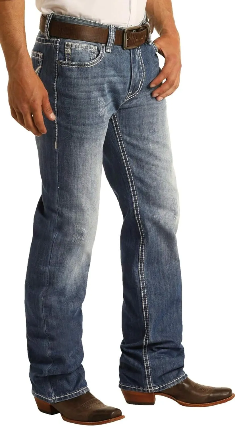 Rock & Roll Denim Double Barrel Straight Leg Relaxed Fit Large V Medium Vintage Wash Jeans