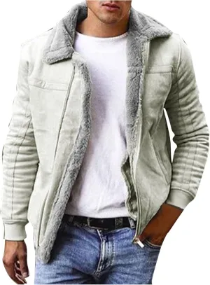 Sherpa Fleece Lined Trucker Jackets for Men Faux Suede Bomber Jackets with Fur Collar Big and Tall Flight Jackets
