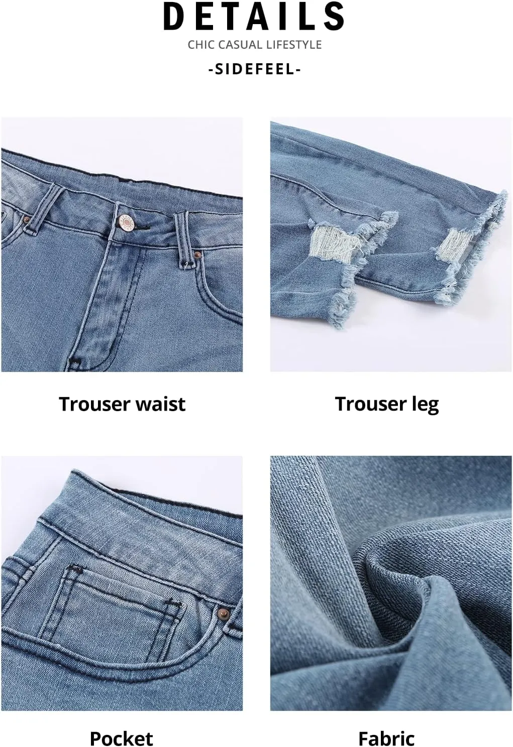 Sidefeel Women's Boyfriend Jeans Stretchy Ripped Distressed Zimbaplatinum Denim Pants Size 4-18