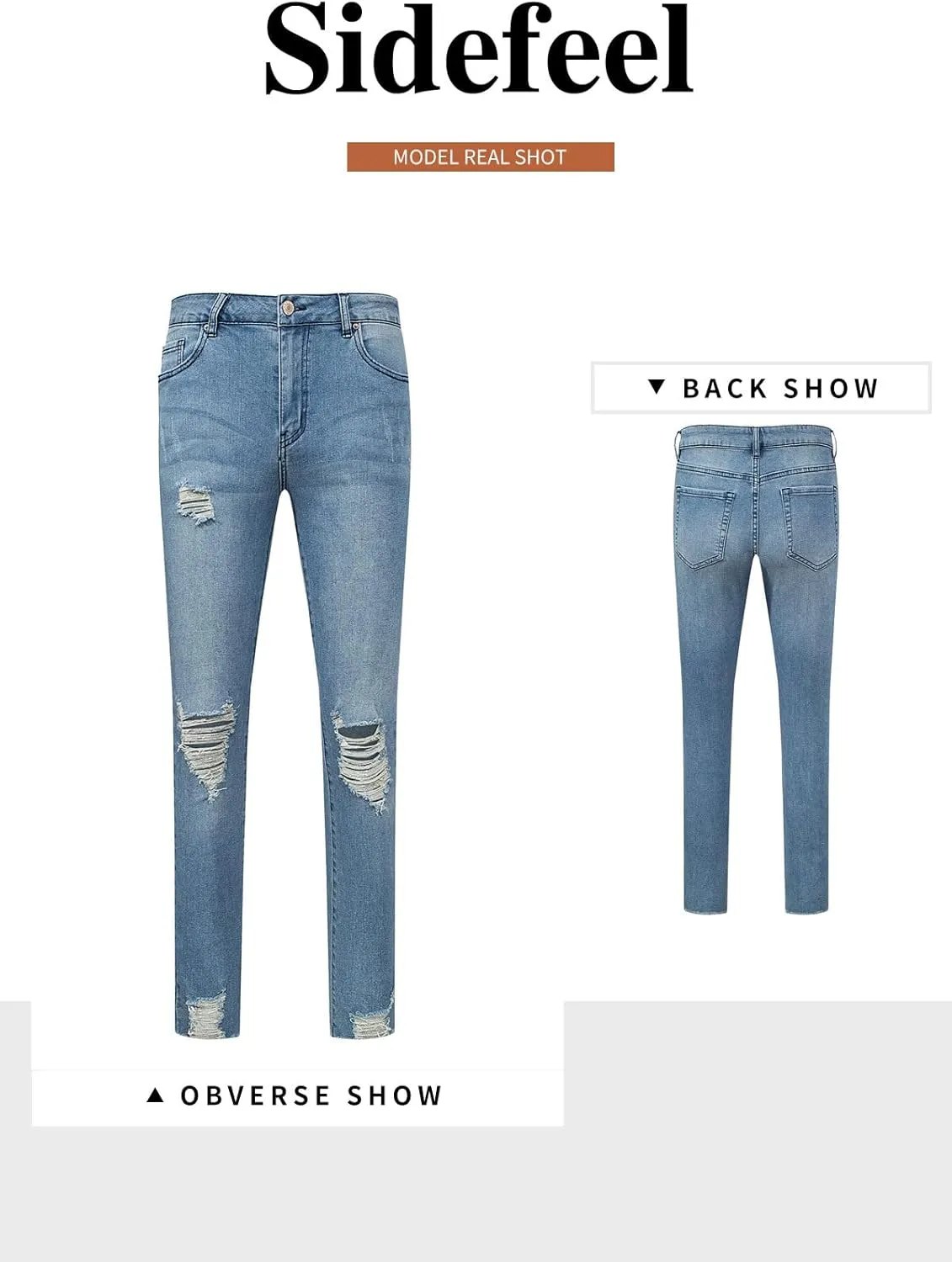 Sidefeel Women's Boyfriend Jeans Stretchy Ripped Distressed Zimbaplatinum Denim Pants Size 4-18