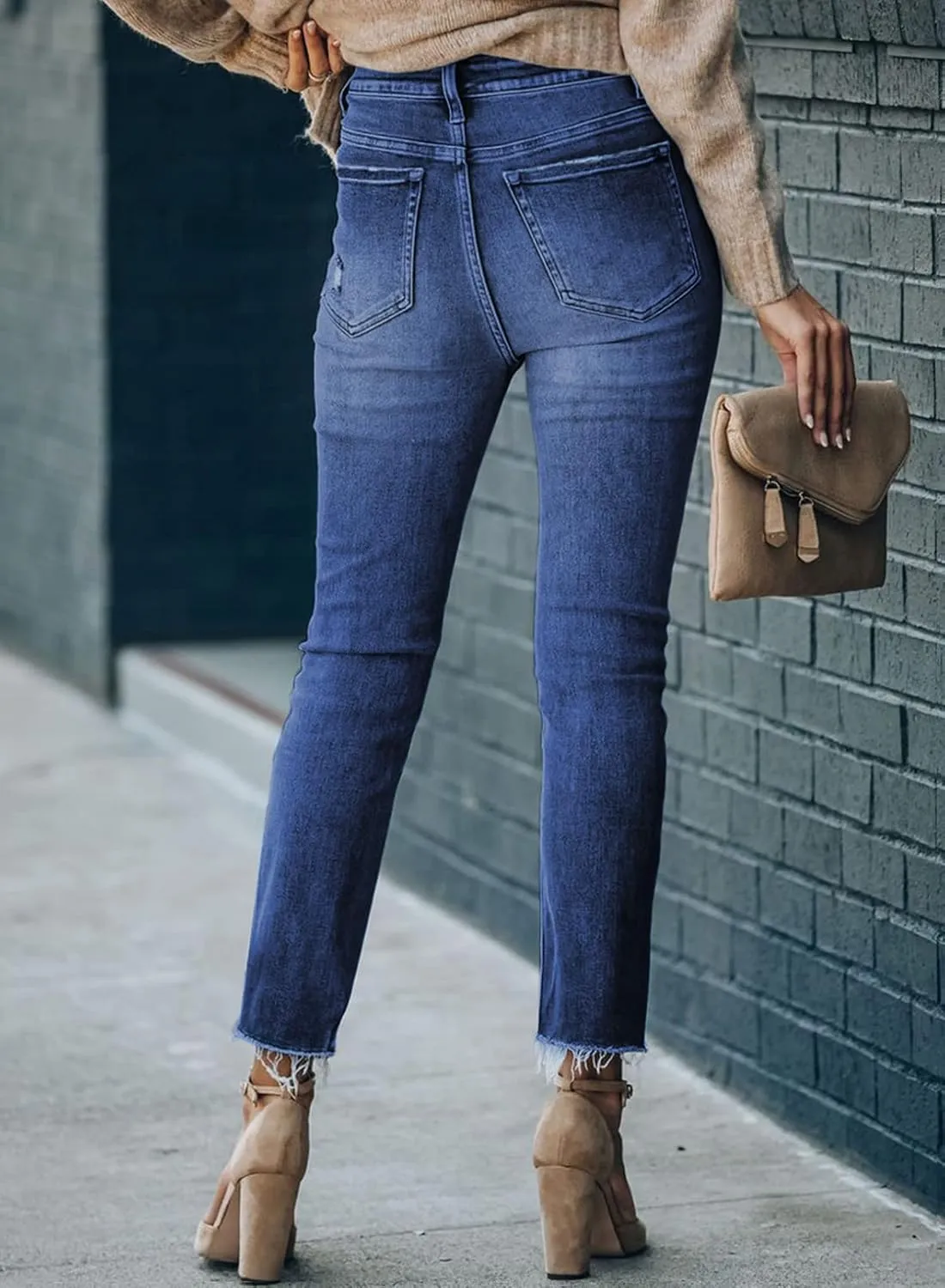 Sidefeel Women's Boyfriend Jeans Stretchy Ripped Distressed Zimbaplatinum Denim Pants Size 4-18