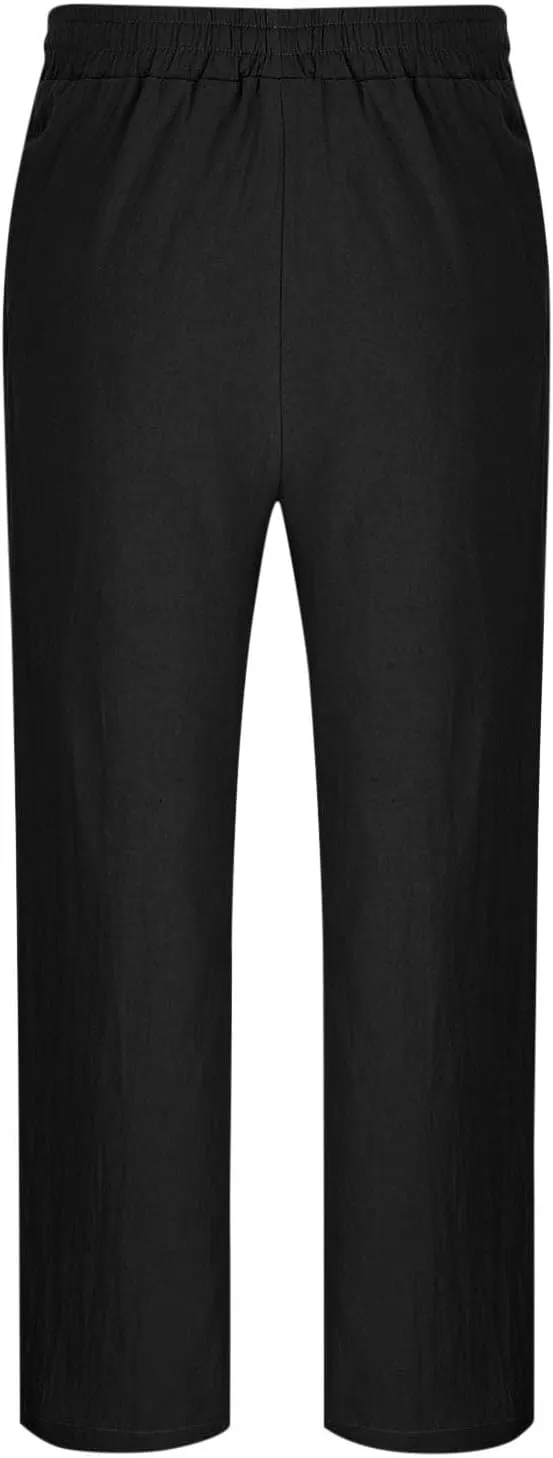 Sinzelimin Men's Cotton Linen Pants Drawstring Elastic Waist Baggy Casual Comfy Wide Leg Sweatpant Summer Beach Trouser