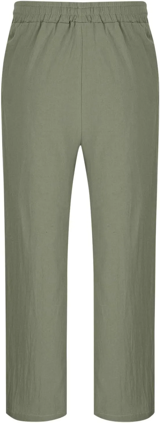 Sinzelimin Men's Cotton Linen Pants Drawstring Elastic Waist Baggy Casual Comfy Wide Leg Sweatpant Summer Beach Trouser