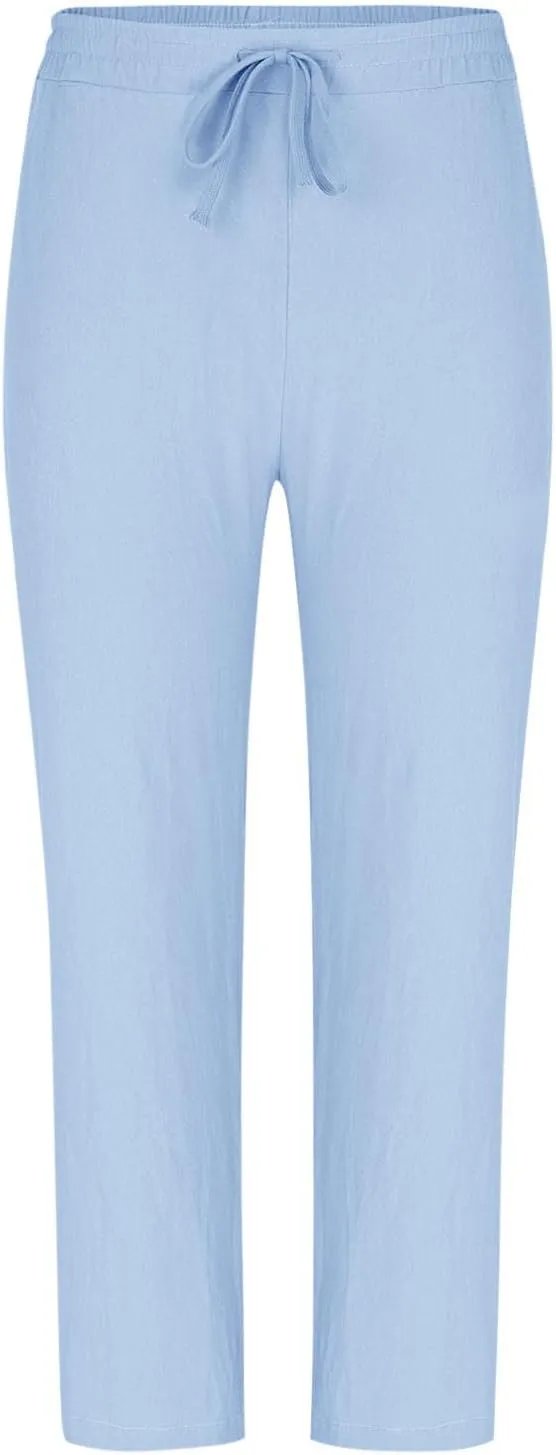 Sinzelimin Men's Cotton Linen Pants Drawstring Elastic Waist Baggy Casual Comfy Wide Leg Sweatpant Summer Beach Trouser