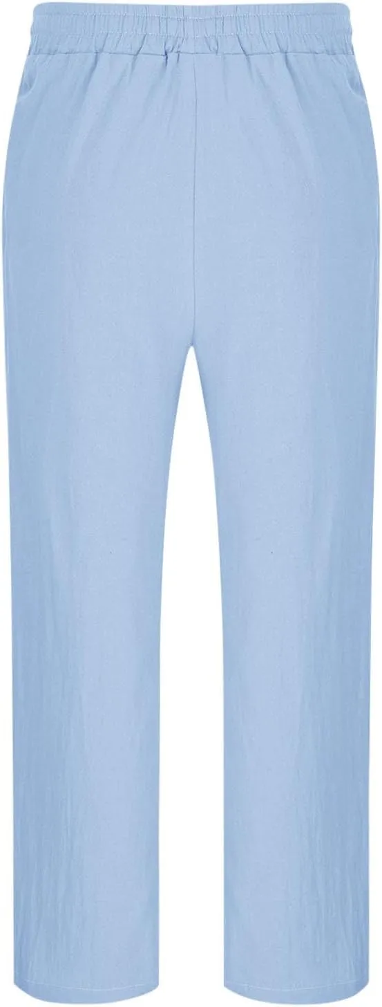 Sinzelimin Men's Cotton Linen Pants Drawstring Elastic Waist Baggy Casual Comfy Wide Leg Sweatpant Summer Beach Trouser