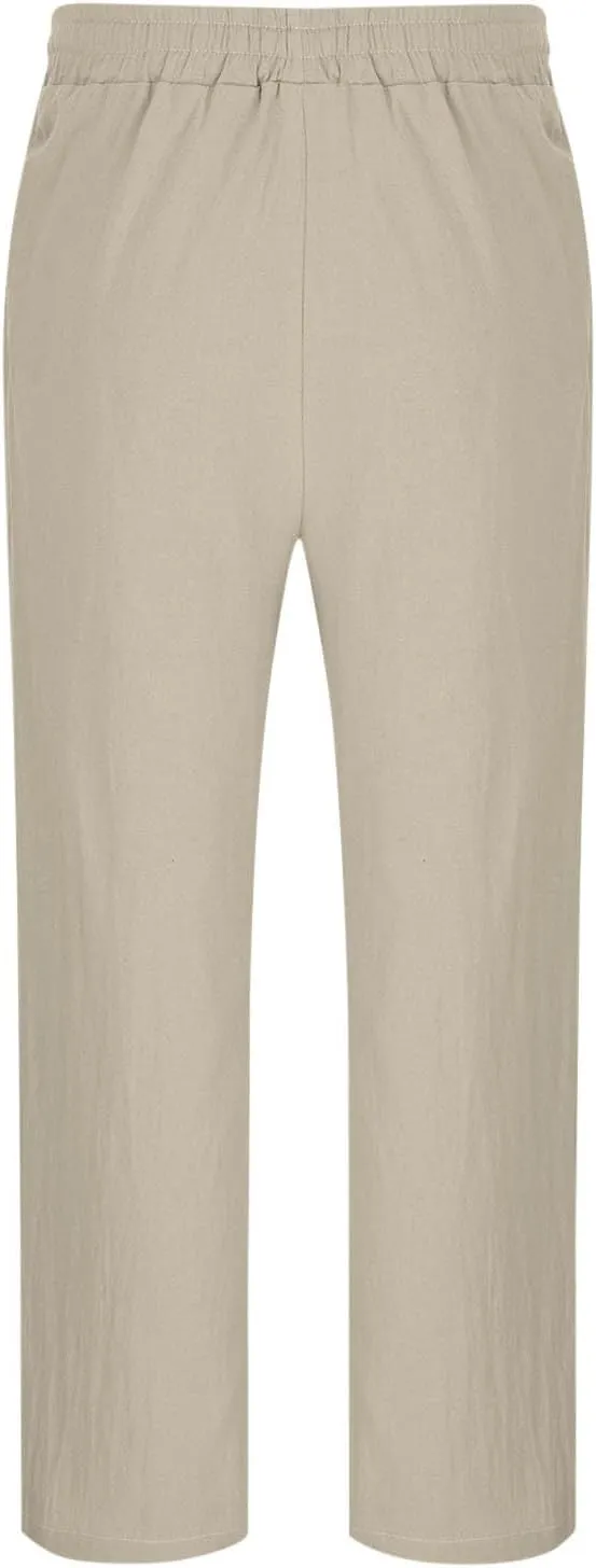 Sinzelimin Men's Cotton Linen Pants Drawstring Elastic Waist Baggy Casual Comfy Wide Leg Sweatpant Summer Beach Trouser