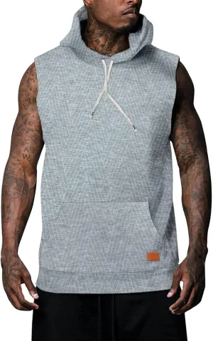 Sleeveless Hoodies for Men Textured Tank Tops 2025 Summer Casual Trendy T Shirts with Pocket Solid Drawstring Hooded