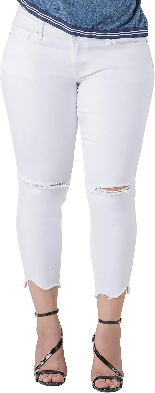 Standards & Practices Women's Plus Size Ankle Jeans with Cropped and Frayed Edges