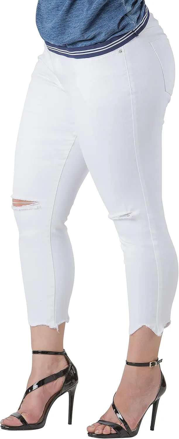 Standards & Practices Women's Plus Size Ankle Jeans with Cropped and Frayed Edges