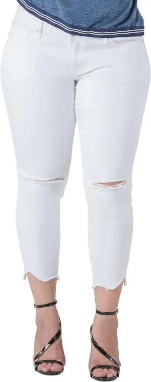 Standards & Practices Women's Plus Size Ankle Jeans with Cropped and Frayed Edges