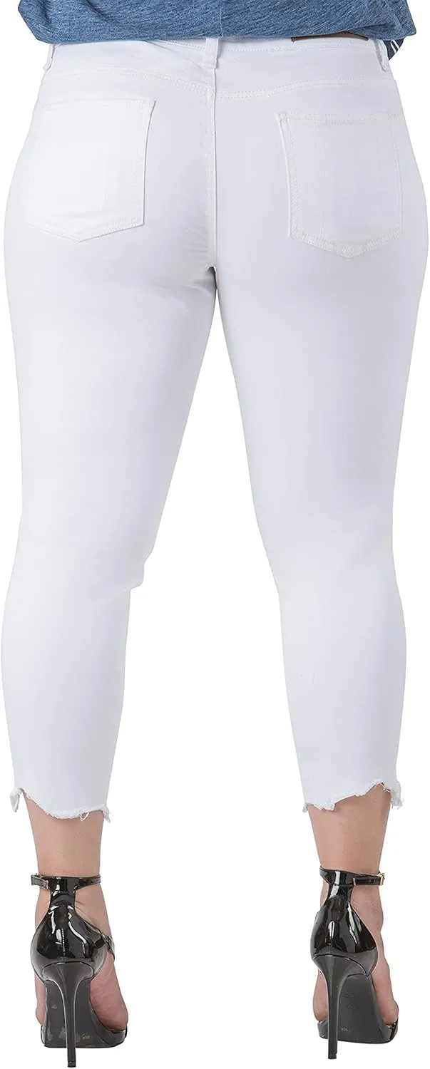 Standards & Practices Women's Plus Size Ankle Jeans with Cropped and Frayed Edges