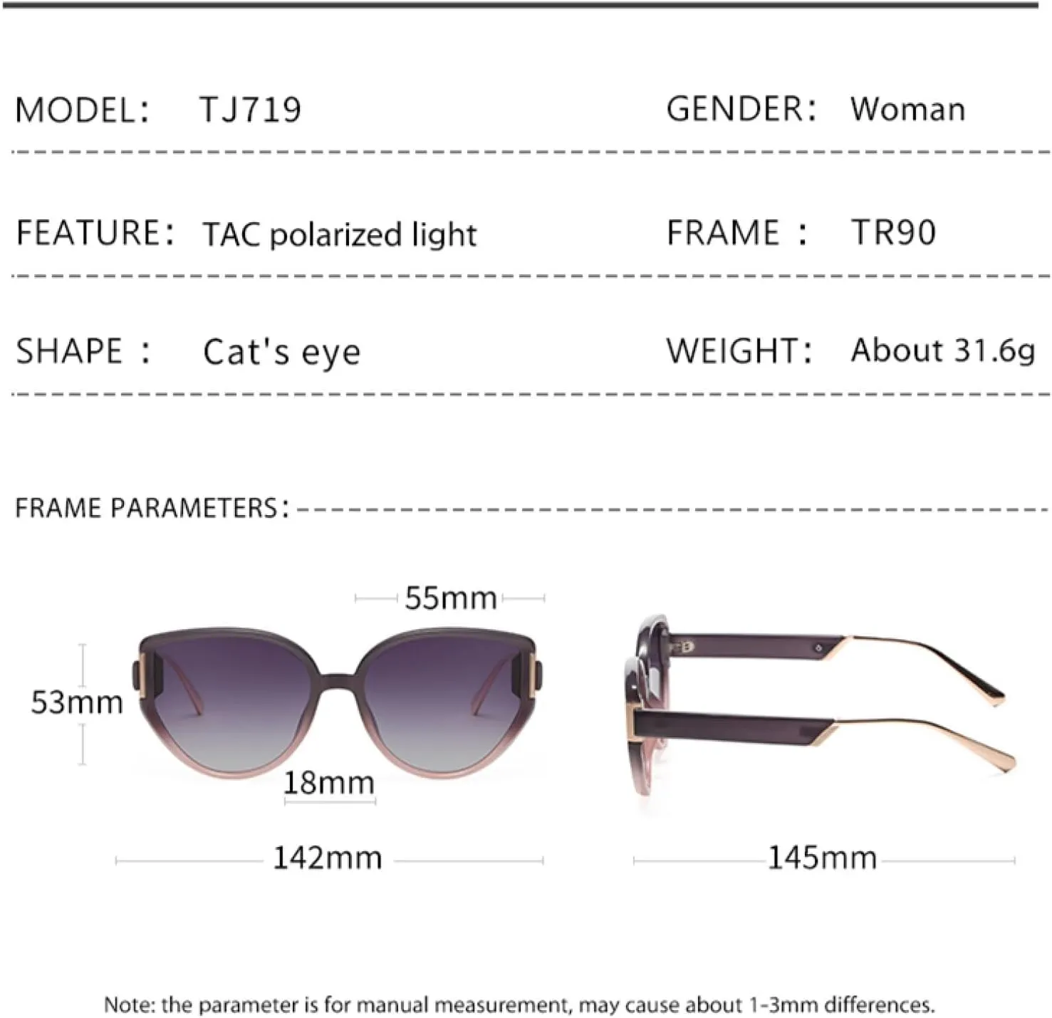 Sunglasses for Women Uv400 Gradient Cat Frame Driving Camping Beach Bike Travel