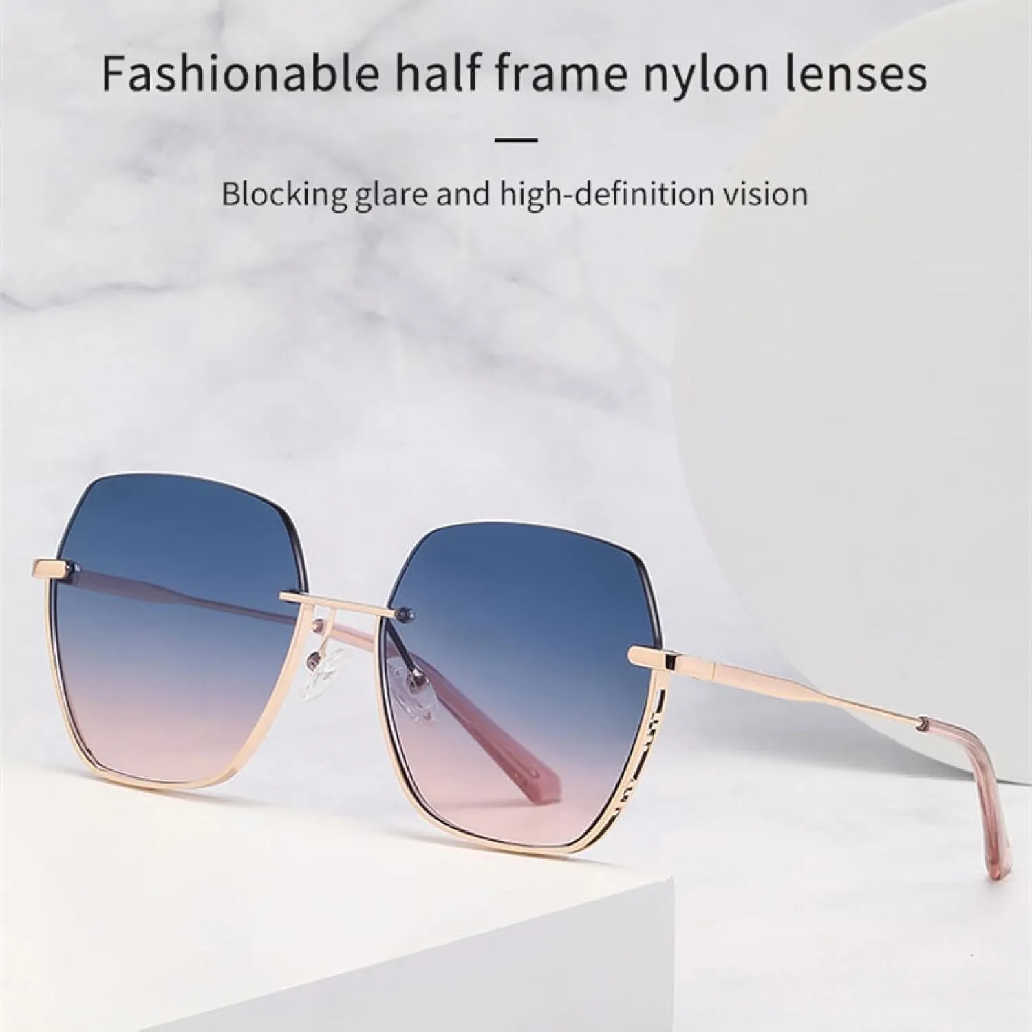 Sunglasses for Women Uv400 Men Metal Half Frame Beach Camping Travel Party