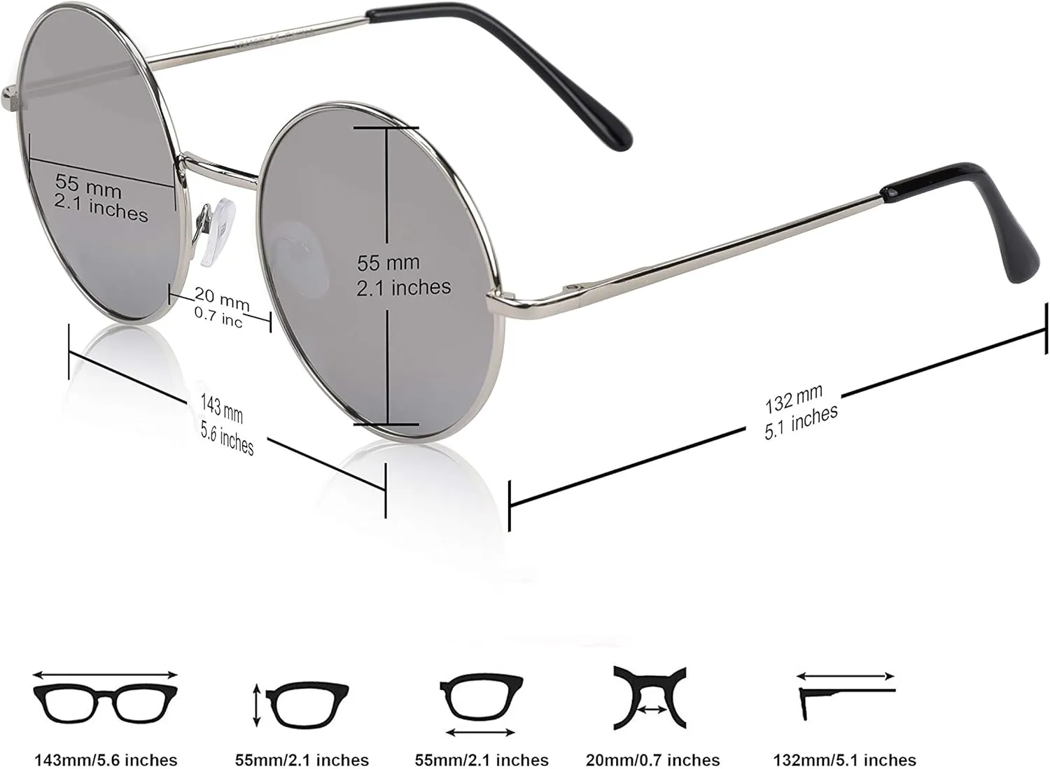 SunnyPro Big Round Sunglasses Retro Circle Tinted Lens Glasses UV400 Protection