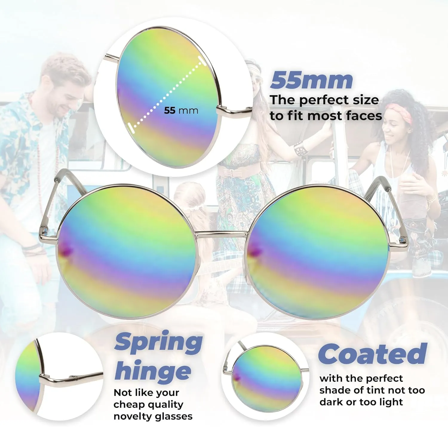 SunnyPro Big Round Sunglasses Retro Circle Tinted Lens Glasses UV400 Protection