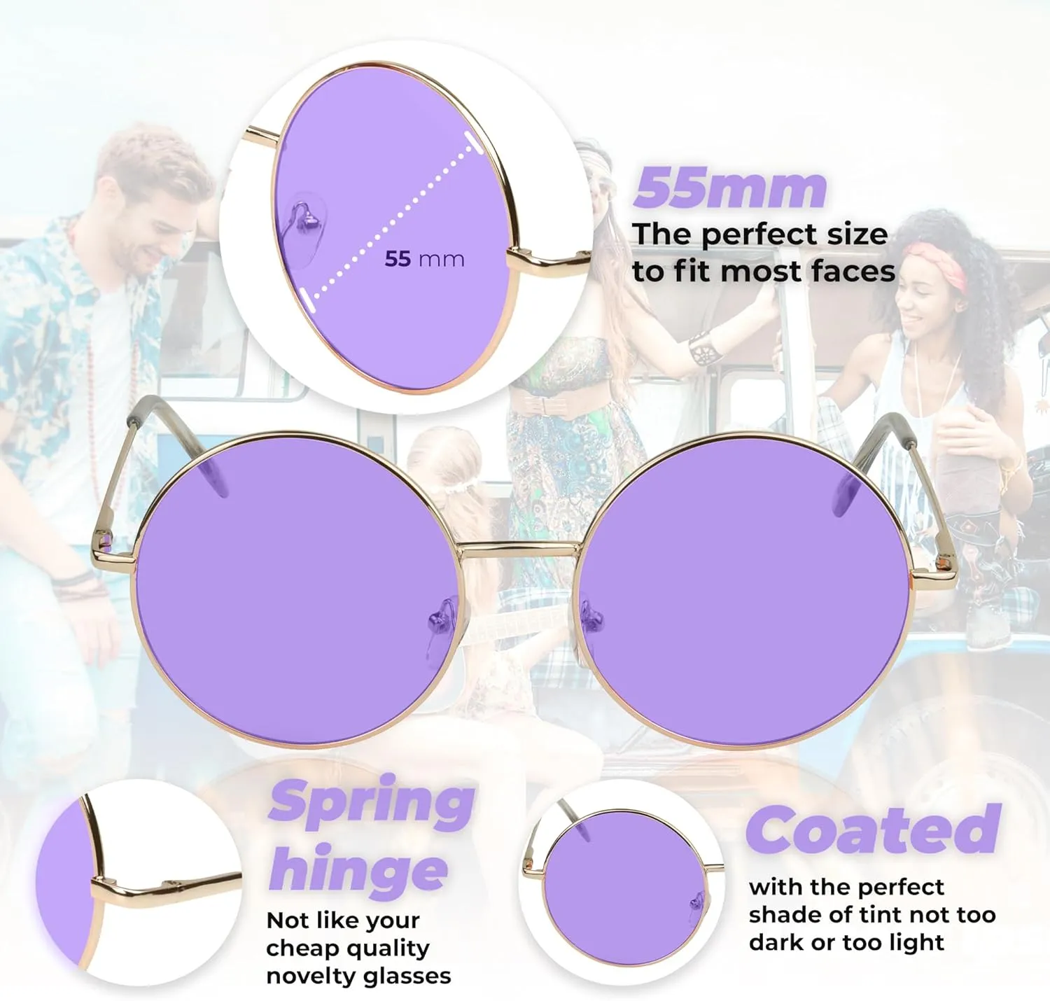 SunnyPro Big Round Sunglasses Retro Circle Tinted Lens Glasses UV400 Protection