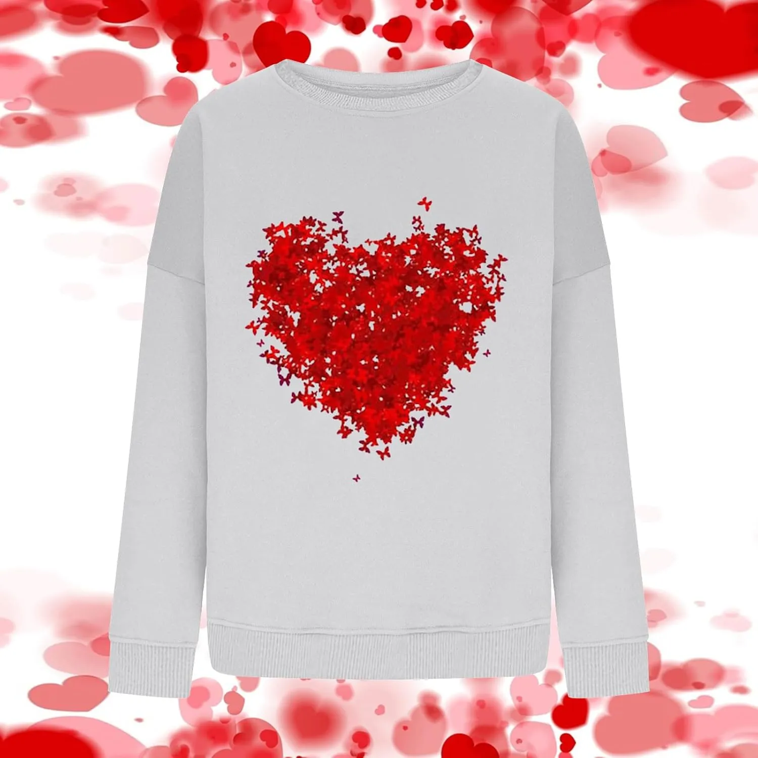 Sweatshirt for Women Trendy Oversized Love Heart Print Crewneck Casual Long Sleeve Sweater Fleece Fsashion Fall Tops
