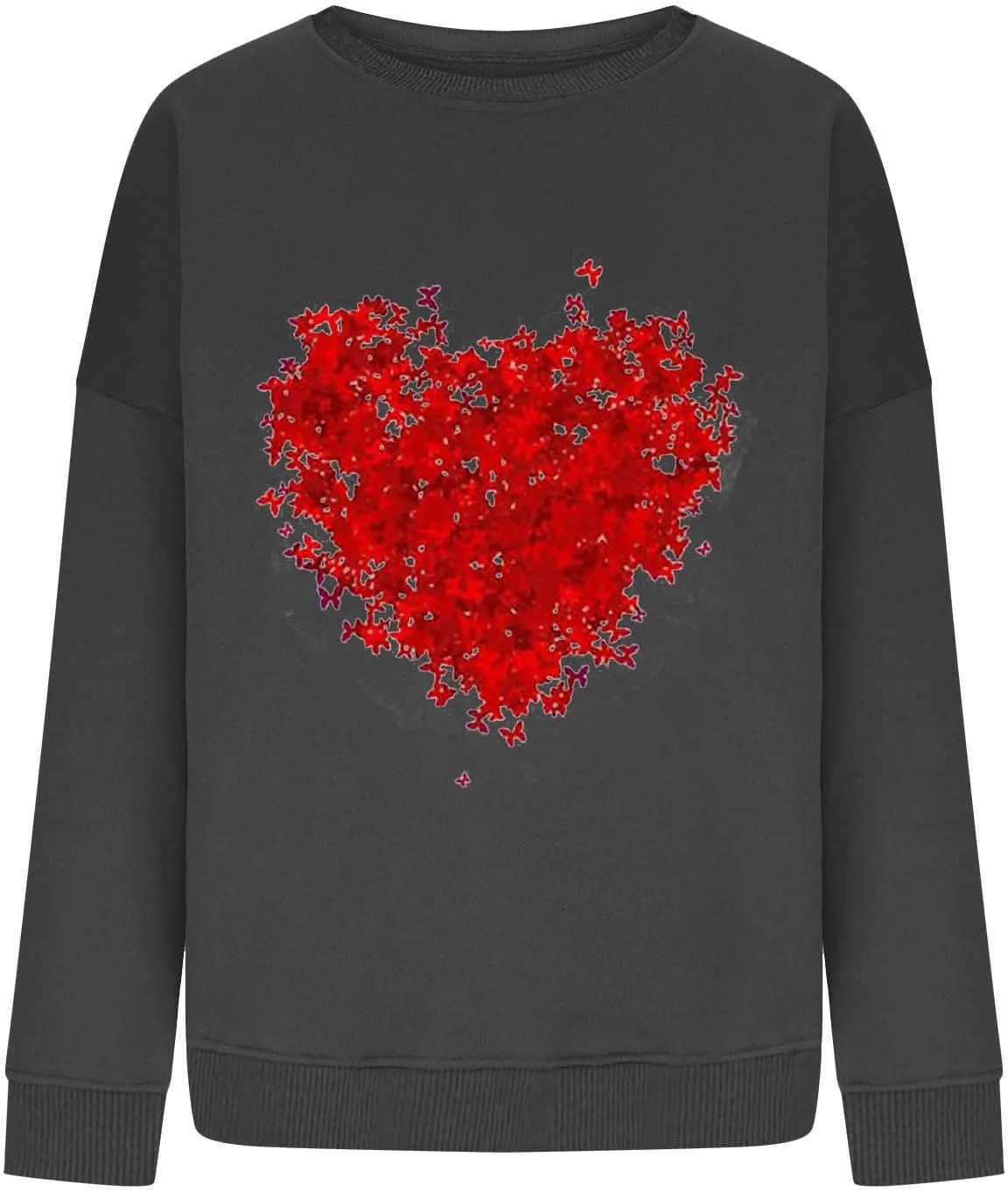 Sweatshirt for Women Trendy Oversized Love Heart Print Crewneck Casual Long Sleeve Sweater Fleece Fsashion Fall Tops