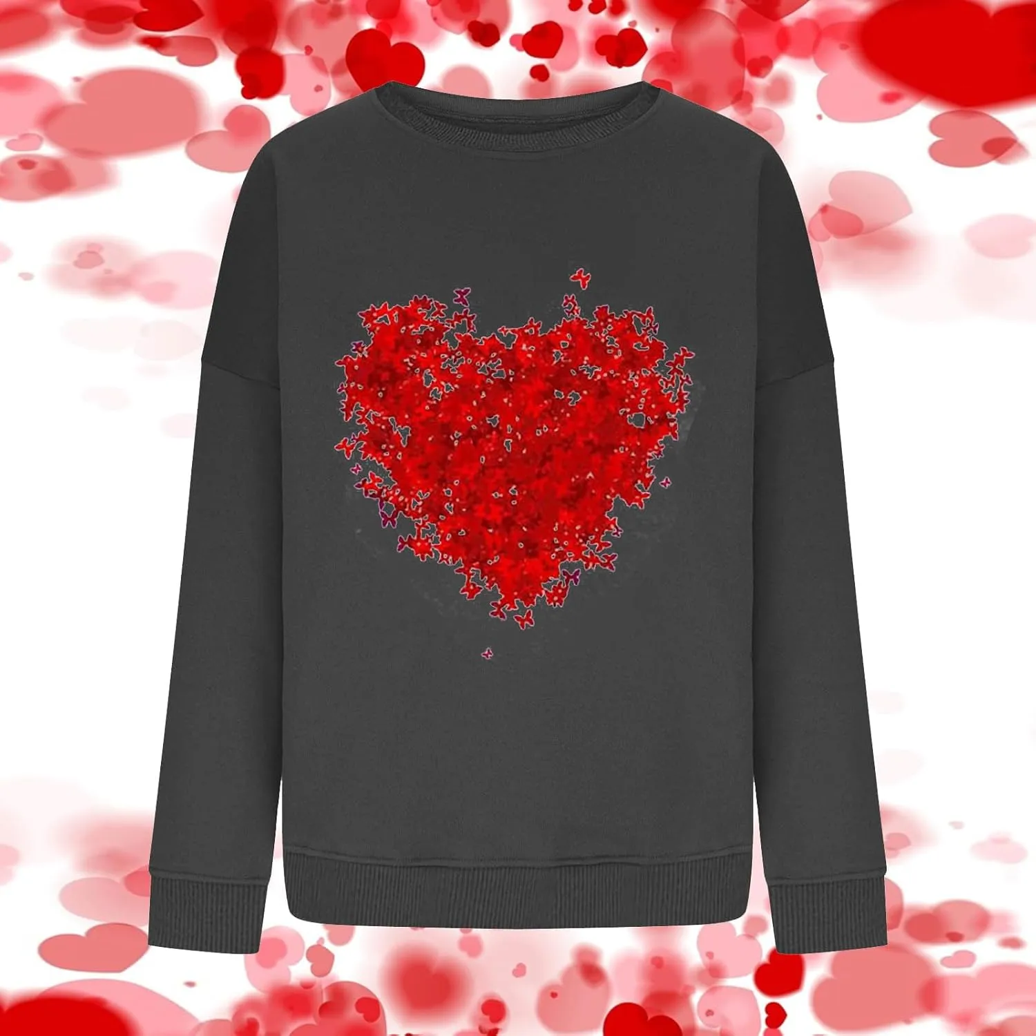 Sweatshirt for Women Trendy Oversized Love Heart Print Crewneck Casual Long Sleeve Sweater Fleece Fsashion Fall Tops