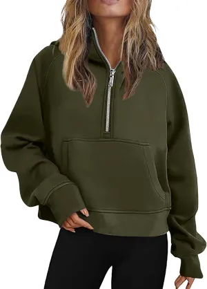 Sweatshirts for Women Haif Zip Long Sleeve Fashion Cropped Lapel Neck Sweater Pullover Tops 2024 Trendy Fall Clothes
