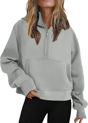 Sweatshirts for Women Haif Zip Long Sleeve Fashion Cropped Lapel Neck Sweater Pullover Tops 2024 Trendy Fall Clothes