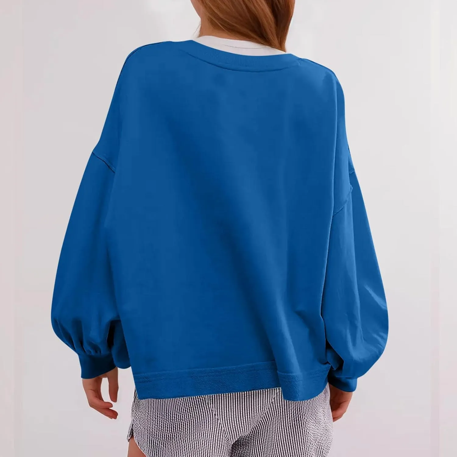 Sweatshirts for Women Puff Sleeve Pullover Tops Crewnneck Cropped Sweater Casual Fleece Jumpers Tops Fall Trendy
