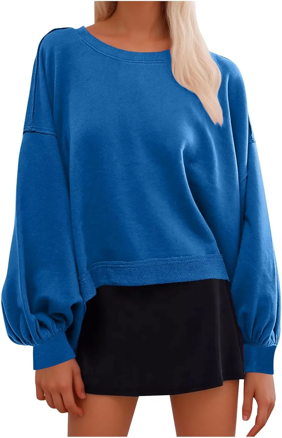 Sweatshirts for Women Puff Sleeve Pullover Tops Crewnneck Cropped Sweater Casual Fleece Jumpers Tops Fall Trendy