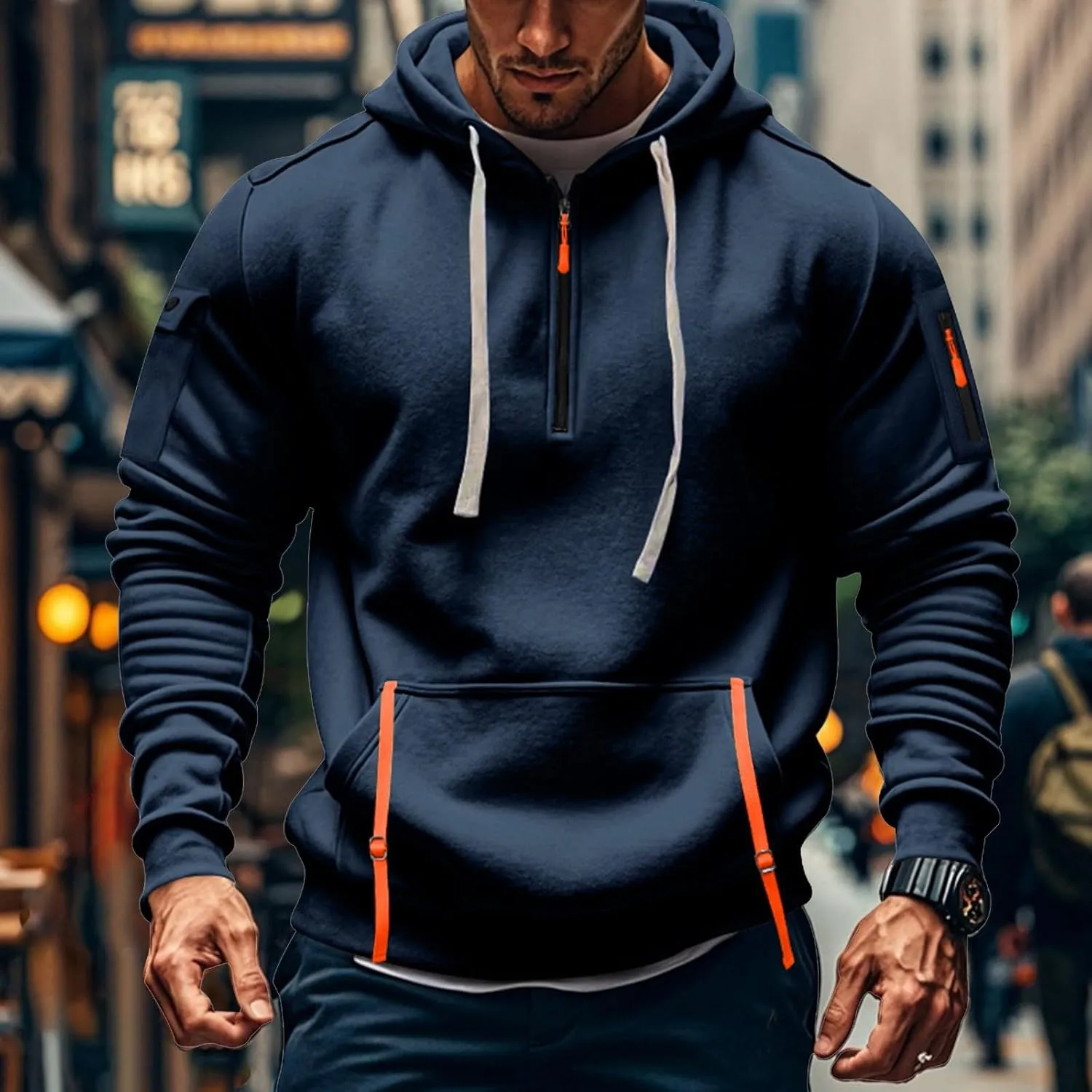 Tactical Hoodies for Men Lightweight Long Sleeve Hooded Sweatshirt 2024 Fall Quarter Zip Pullover Shirt with Pocket