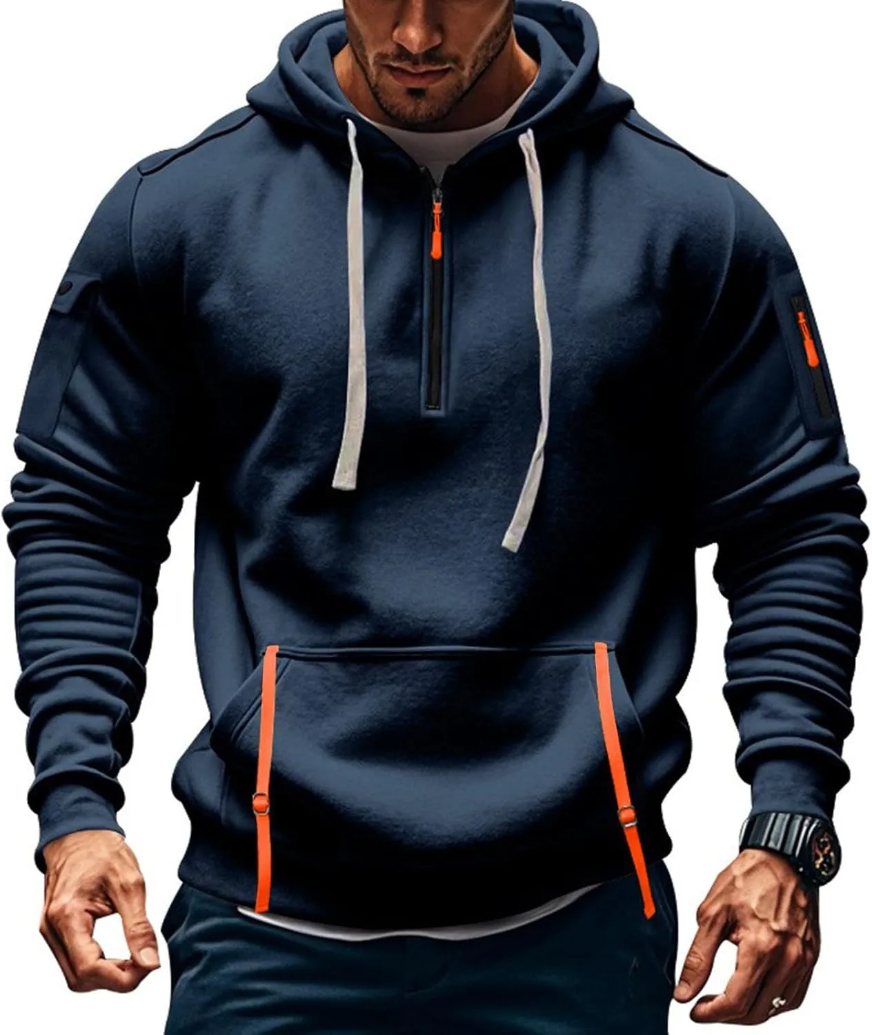 Tactical Hoodies for Men Lightweight Long Sleeve Hooded Sweatshirt 2024 Fall Quarter Zip Pullover Shirt with Pocket