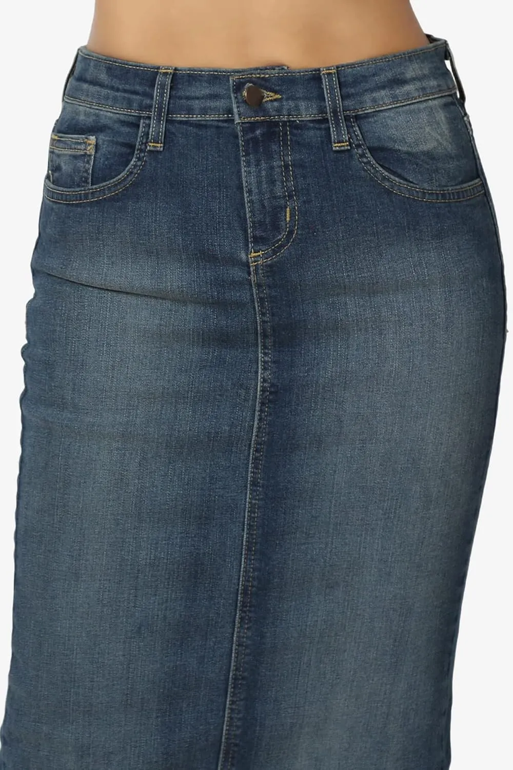 TheMogan Stone Wash Jean Pencil Knee Length Midi Stretch Denim Skirt