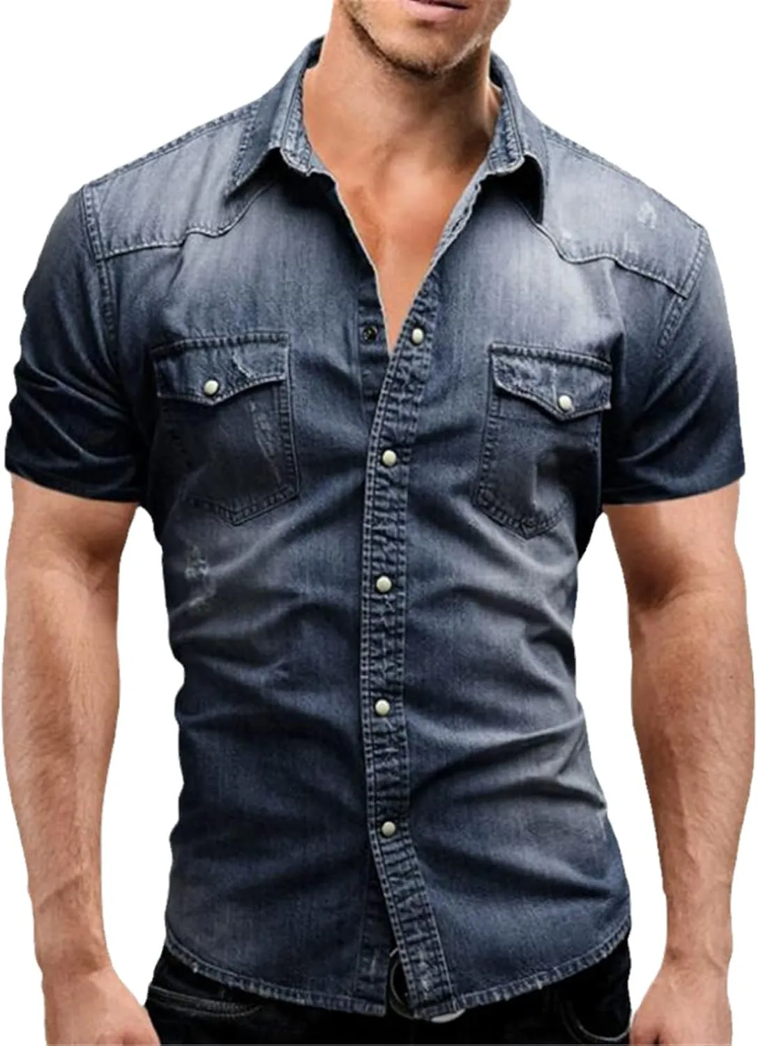 Thin Cotton Denim Shirts Men's Short Sleeve Shirts Casual Soft Vintage Wash Shirts Summer Streetwear Jeans Shirts