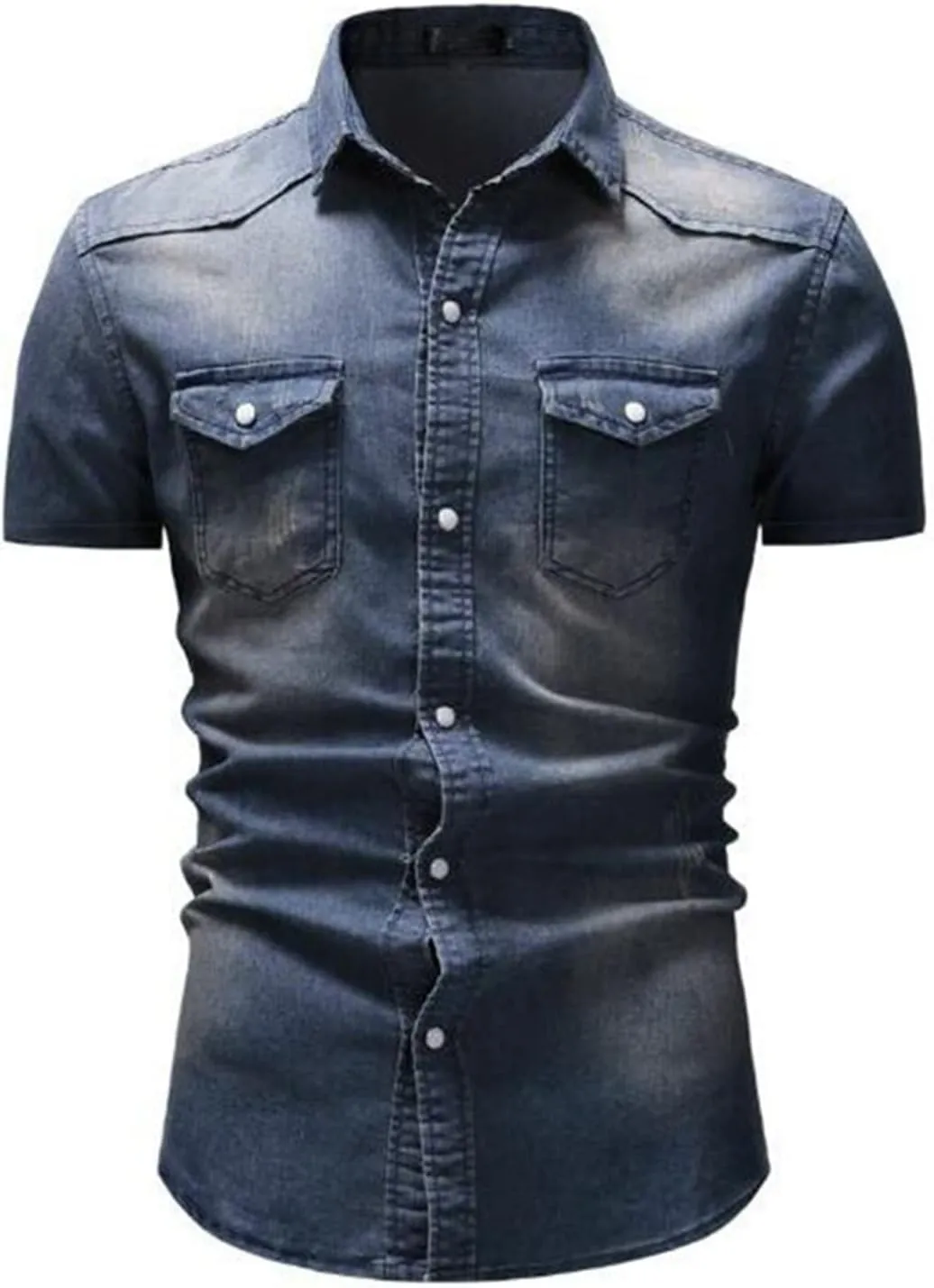 Thin Cotton Denim Shirts Men's Short Sleeve Shirts Casual Soft Vintage Wash Shirts Summer Streetwear Jeans Shirts