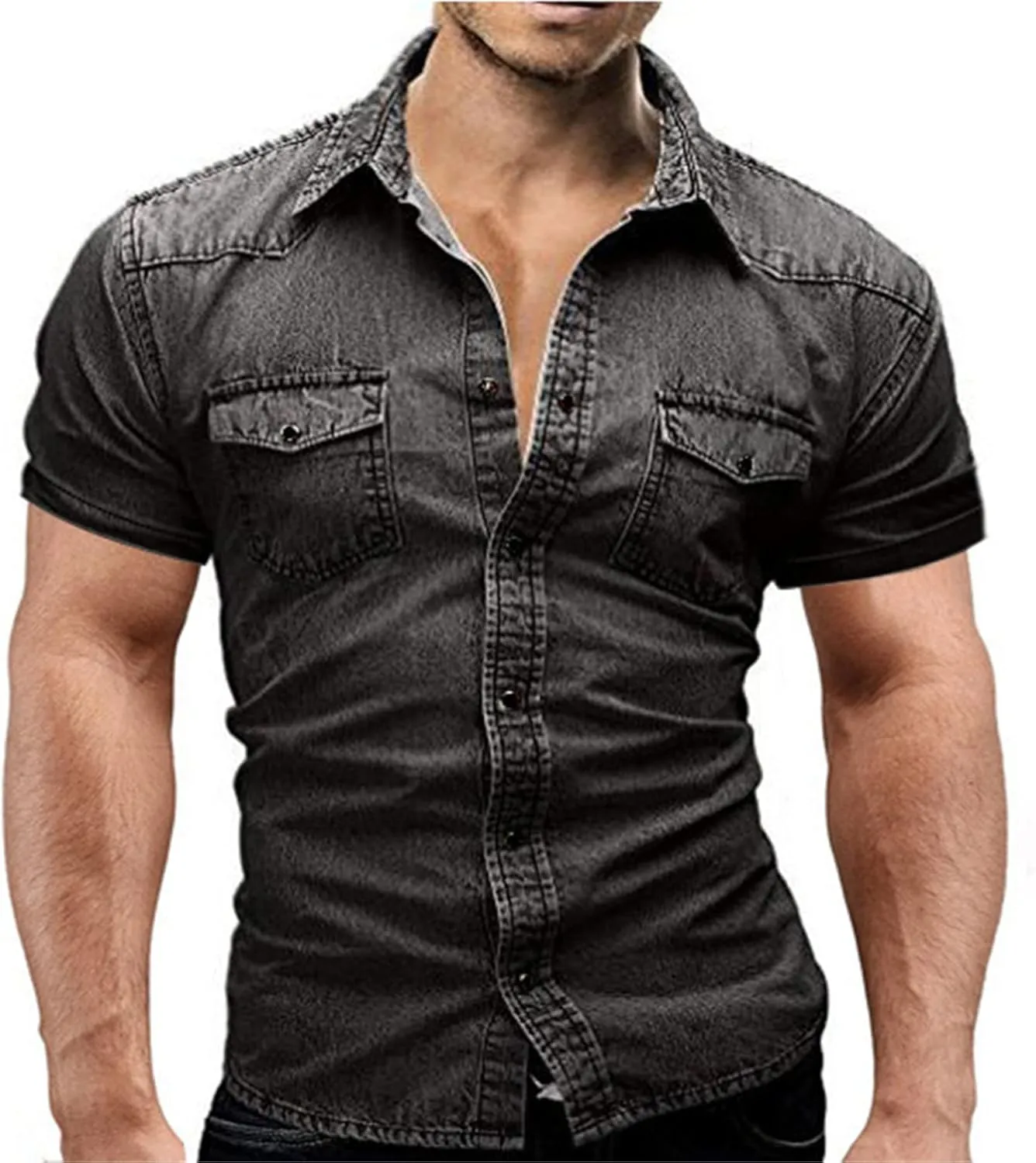 Thin Cotton Denim Shirts Men's Short Sleeve Shirts Casual Soft Vintage Wash Shirts Summer Streetwear Jeans Shirts