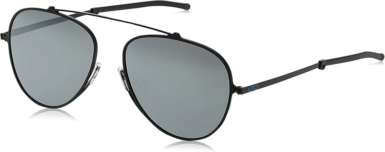 ThinOptics Milano Aluminum Case   Aviator Sunglasses, Black Frame/Gray Flash Mirror Lens, 54 mm