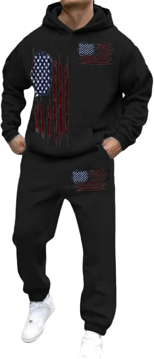 Track Suits Mens Loose 3D Printed Hoodie Pant Set Mens Flag Hoodie Sweatpants Top Men Track Suits Sets Big And