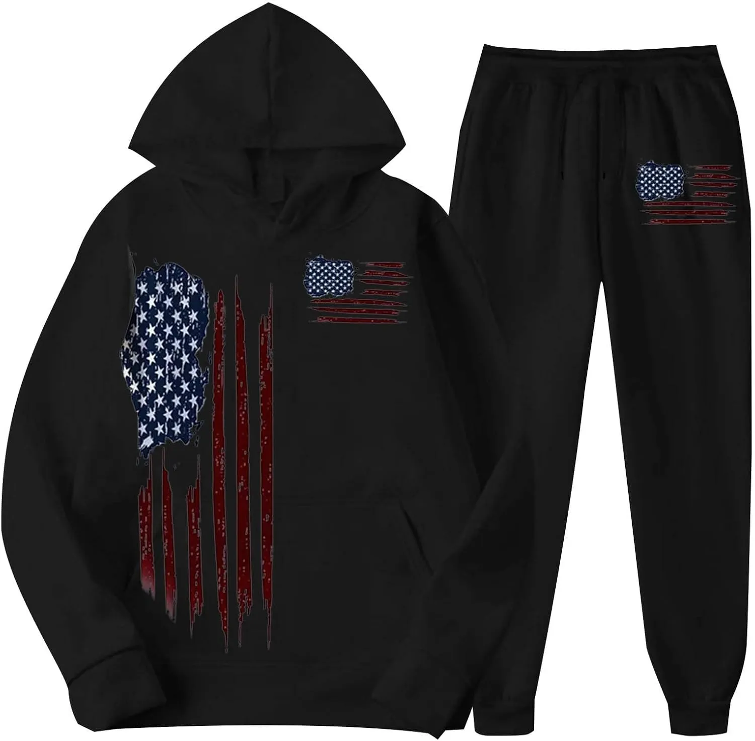Track Suits Mens Loose 3D Printed Hoodie Pant Set Mens Flag Hoodie Sweatpants Top Men Track Suits Sets Big And