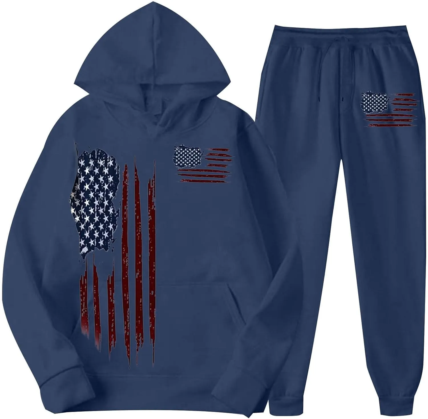 Track Suits Mens Loose 3D Printed Hoodie Pant Set Mens Flag Hoodie Sweatpants Top Men Track Suits Sets Big And