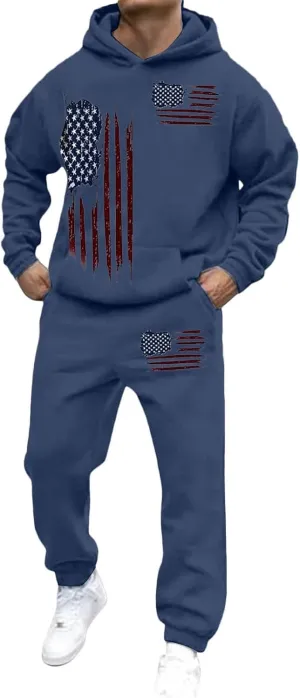 Track Suits Mens Loose 3D Printed Hoodie Pant Set Mens Flag Hoodie Sweatpants Top Men Track Suits Sets Big And