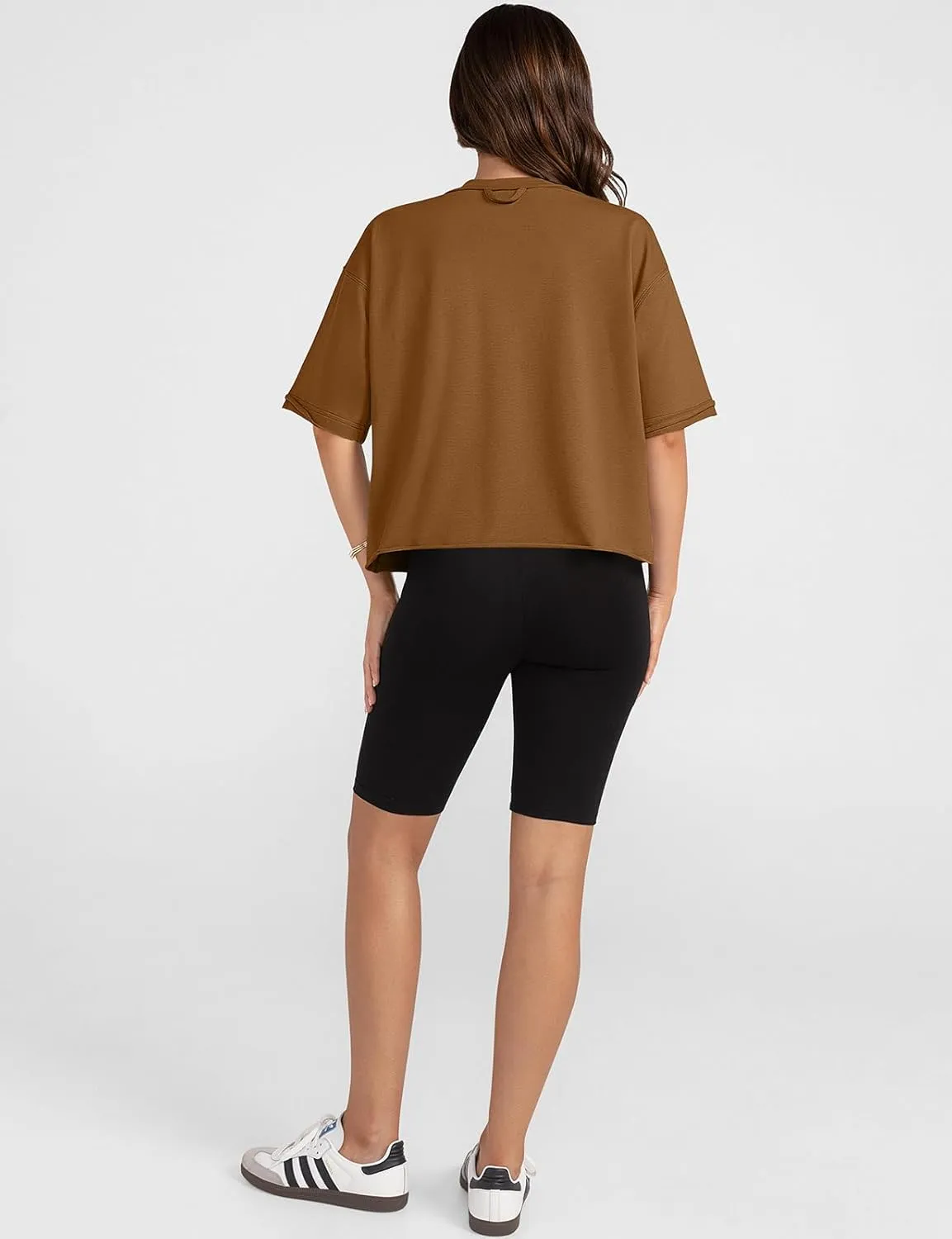 UEU Women's Comfy Basic Workout Gym Short Sleeve Crop Tops Casual Loose Oversized T-Shirts