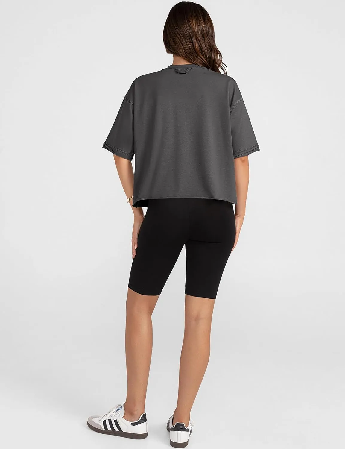 UEU Women's Comfy Basic Workout Gym Short Sleeve Crop Tops Casual Loose Oversized T-Shirts