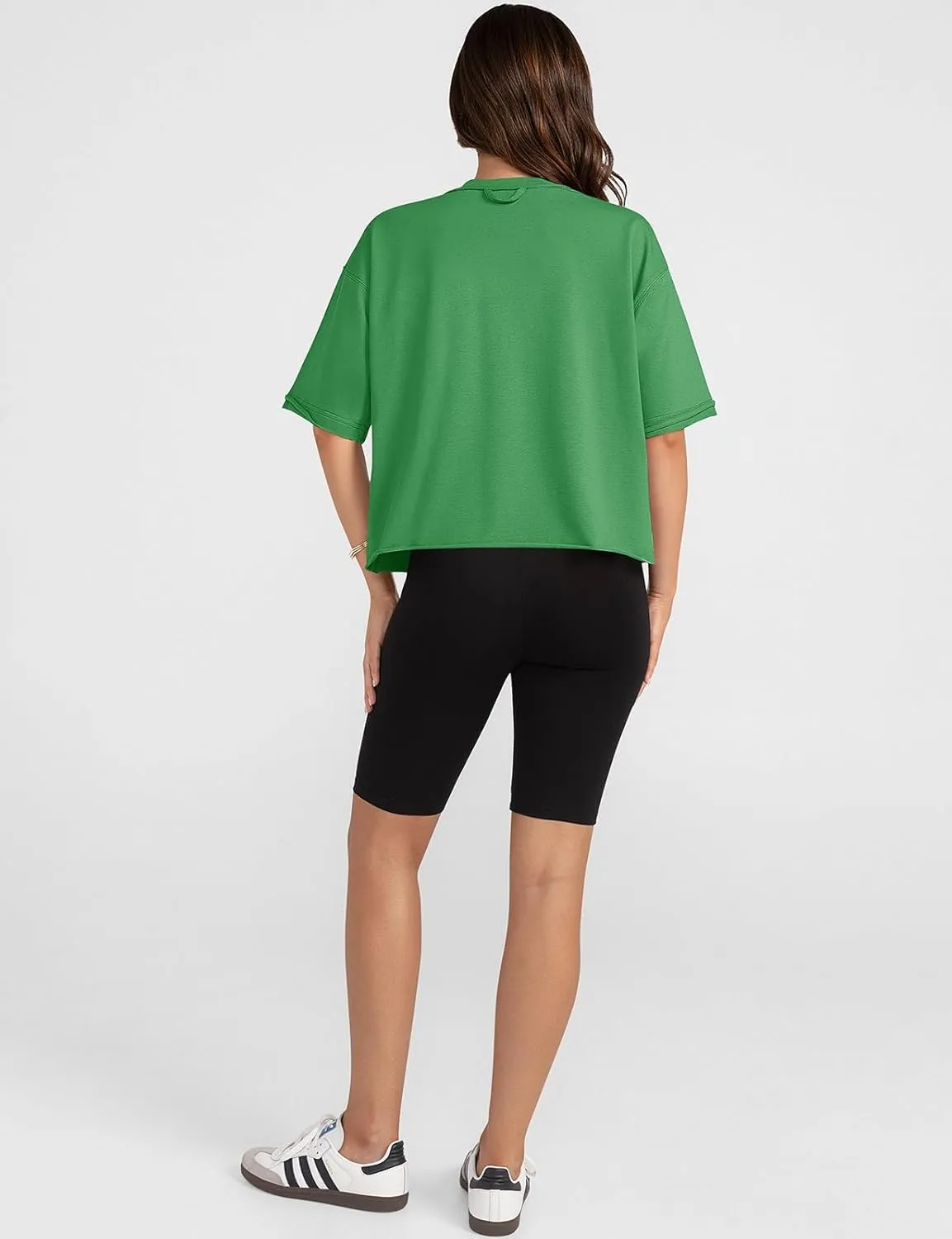 UEU Women's Comfy Basic Workout Gym Short Sleeve Crop Tops Casual Loose Oversized T-Shirts