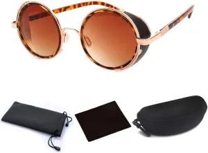 Unisex Mens Womens Steampunk Round Sunglasses Side Shields Vintage Cyber Goggles