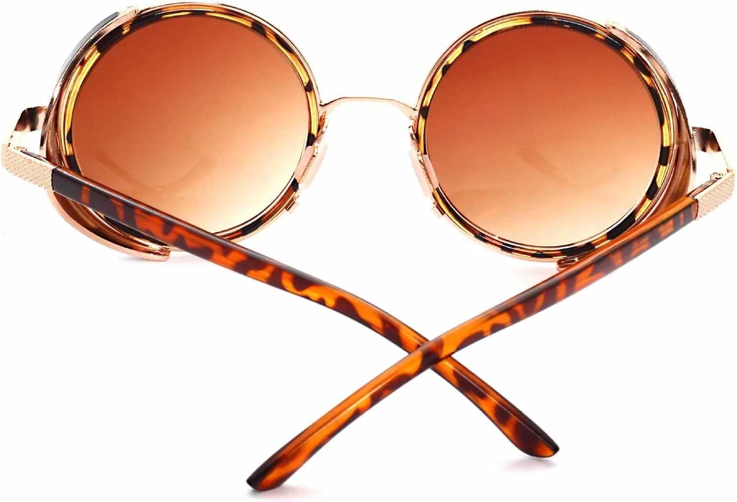 Unisex Mens Womens Steampunk Round Sunglasses Side Shields Vintage Cyber Goggles