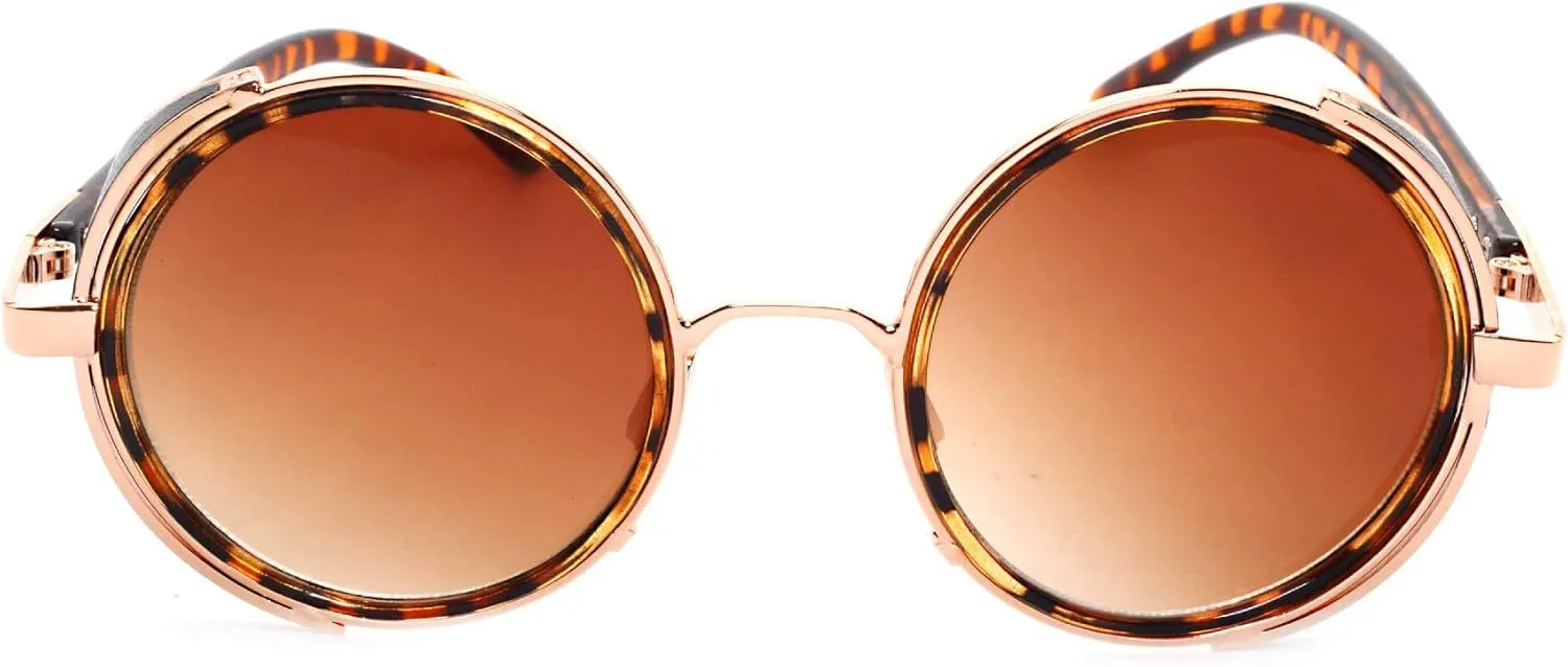 Unisex Mens Womens Steampunk Round Sunglasses Side Shields Vintage Cyber Goggles