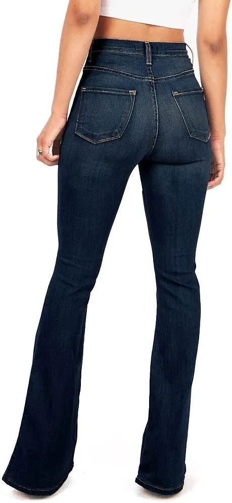 Vibrant Women's Juniors Bell Bottom High Waist Fitted Denim Jeans