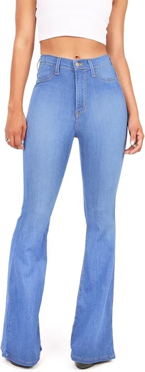 Vibrant Women's Juniors Bell Bottom High Waist Fitted Denim Jeans