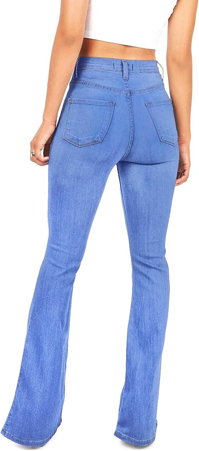 Vibrant Women's Juniors Bell Bottom High Waist Fitted Denim Jeans