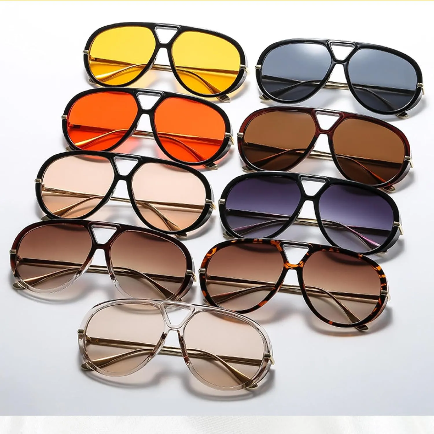 Vintage Big Frame Twin Bridge Sunglasses Women Men Fashion Travel Driving Sunglasses Uv400