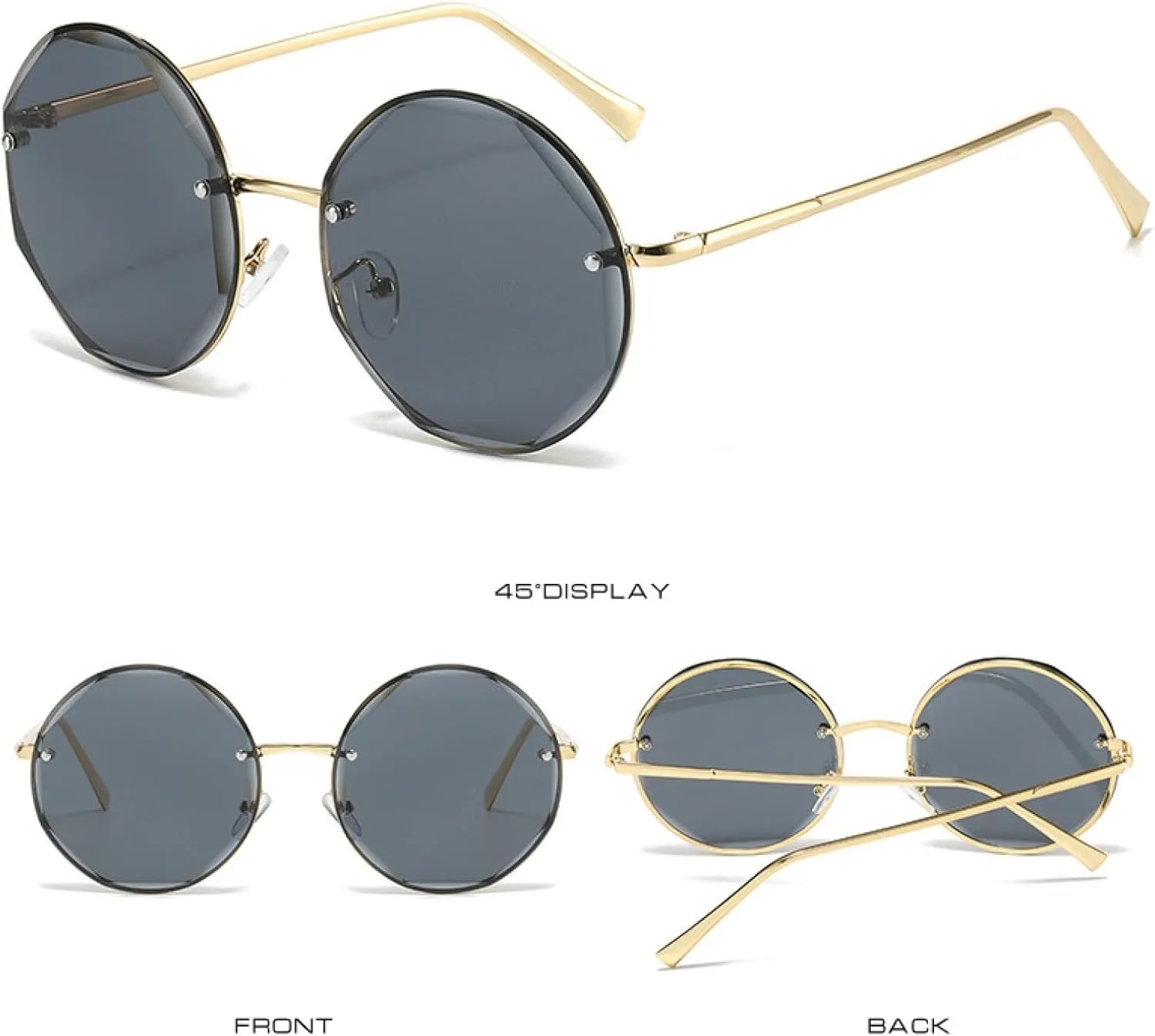 Vintage Round Sunglasses Men Sun Glasses Women Metal Frame Black Lens Eyewear Outdoor Travel Uv400